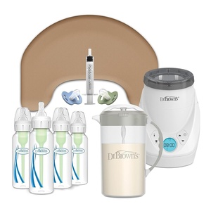 image:imageDr Browns Newborn Registry Hero Bundle Gentle Beige Nursing Pillow  Pacidose Medicine Dispenser  Formula Mixing Pitcher  MilkSPA amp Bottle Warmer  4Pack AntiColic Bottle 8oz L1  5Piece Set