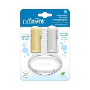 image:imageDr Browns Silicone Finger Toothbrush for Baby with TravelStorage Case 3m Gray and Yellow 2Pack