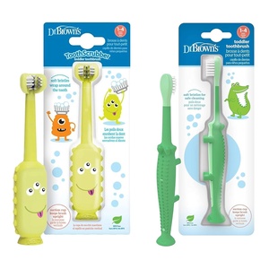 image:imageDr Browns ToothScrubber TripleSided Toddler Toothbrush with Suction Cup Base Green Ages 14 Years amp Crocodile Toddler Toothbrush 1Pack 14 Years