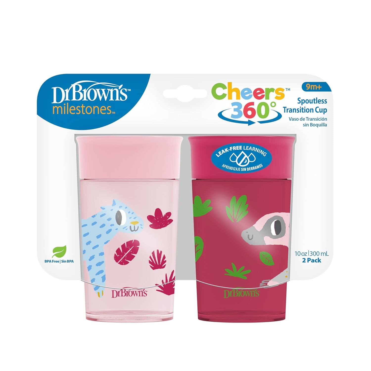 image:imageDr Browns Milestones Cheers 360 Cup Spoutless Transition Travel Friendly amp LeakFree Sippy Cup Pink Leopard Red Lemur 10 oz300 mL 2 count Pack of 610 Ounces Pack of 6