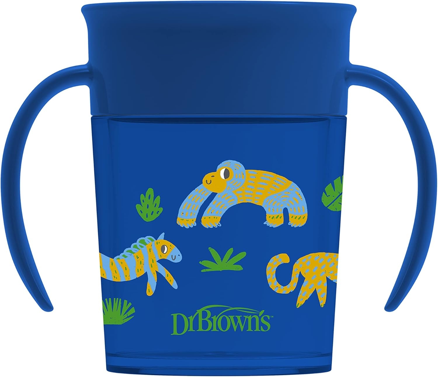 image:imageDr Browns Milestones Cheers 360 Spoutless Transition Cup Travel Friendly and LeakFree Sippy BlueGreen Animals 10 oz300 mL BPAFree 9m 2PackBlue Animals 7 oz