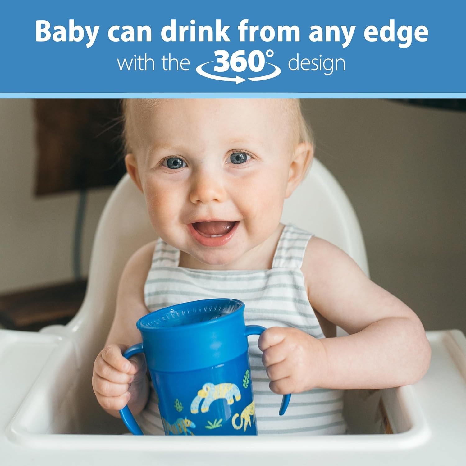 image:imageDr Browns Milestones Cheers 360 Spoutless Transition Cup Travel Friendly and LeakFree Sippy BlueGreen Animals 10 oz300 mL BPAFree 9m 2PackBlue Animals 7 oz