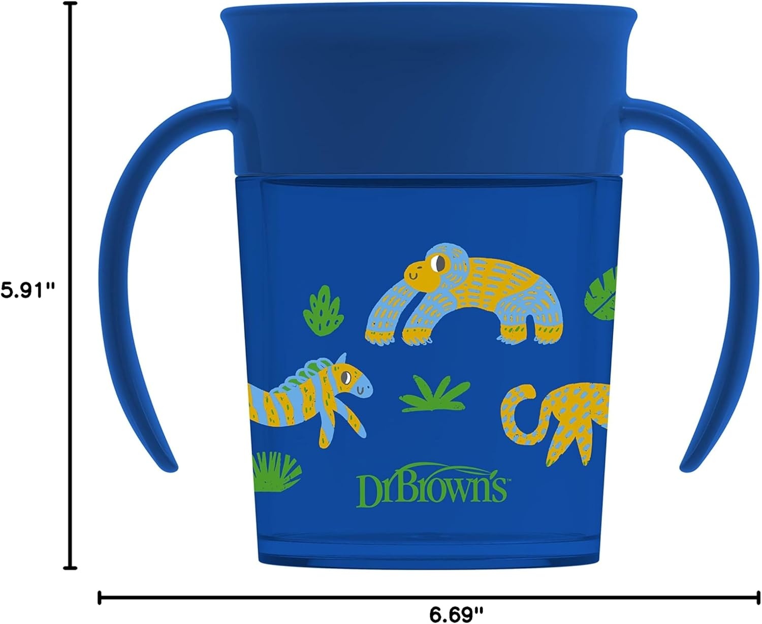 image:imageDr Browns Milestones Cheers 360 Spoutless Transition Cup Travel Friendly and LeakFree Sippy BlueGreen Animals 10 oz300 mL BPAFree 9m 2PackBlue Animals 7 oz