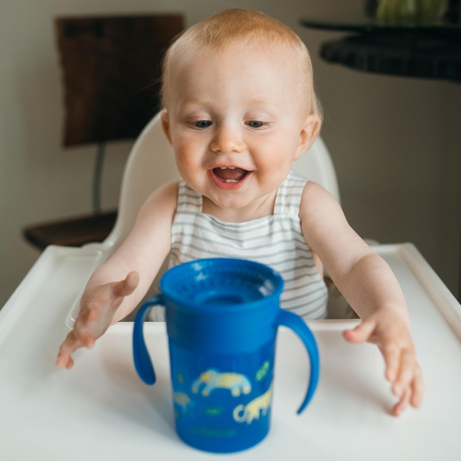 image:imageDr Browns Milestones Cheers 360 Spoutless Transition Cup Travel Friendly and LeakFree Sippy BlueGreen Animals 10 oz300 mL BPAFree 9m 2PackBlue Animals 7 oz