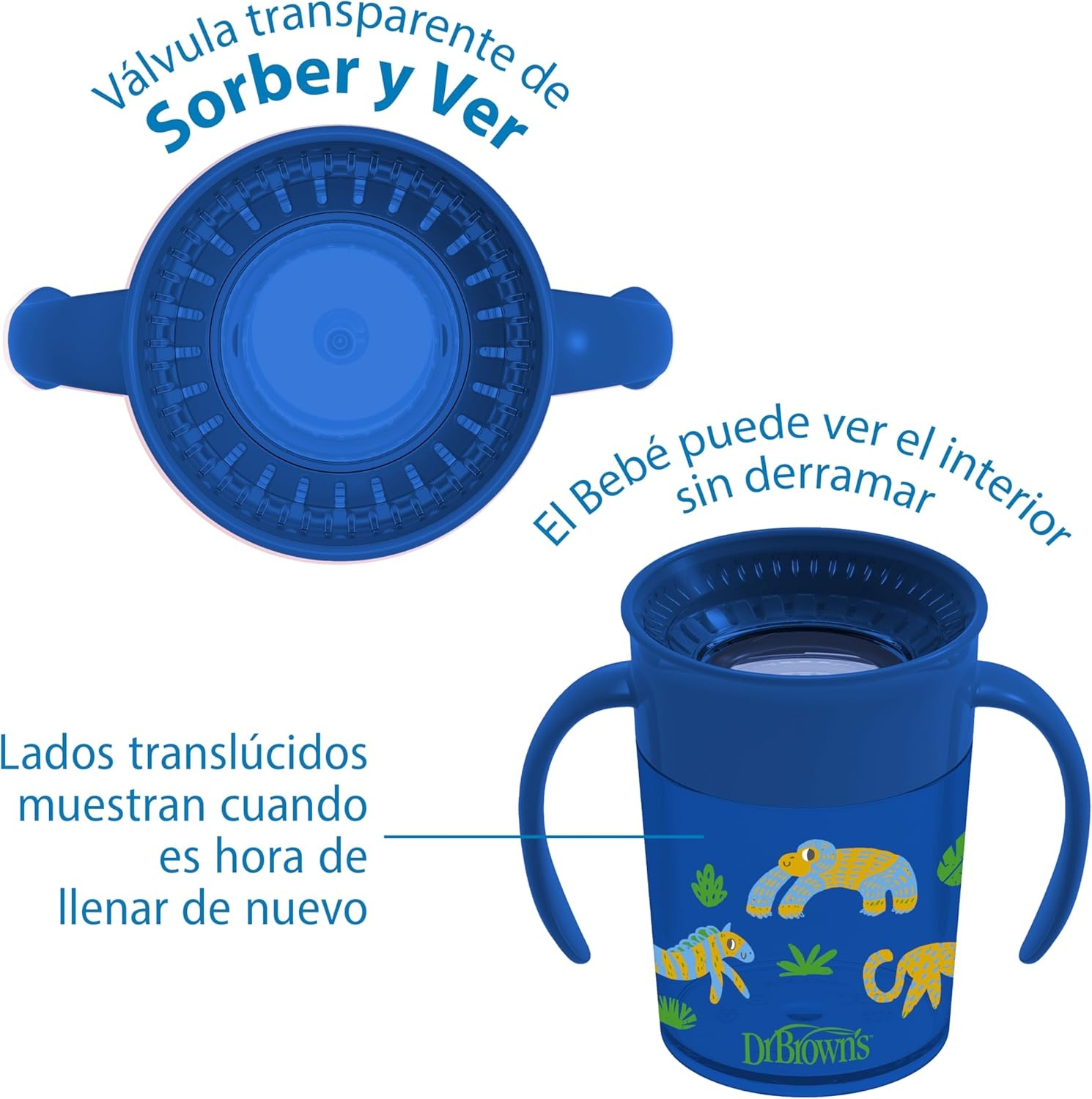 image:imageDr Browns Milestones Cheers 360 Spoutless Transition Cup Travel Friendly and LeakFree Sippy BlueGreen Animals 10 oz300 mL BPAFree 9m 2PackBlue Animals 7 oz