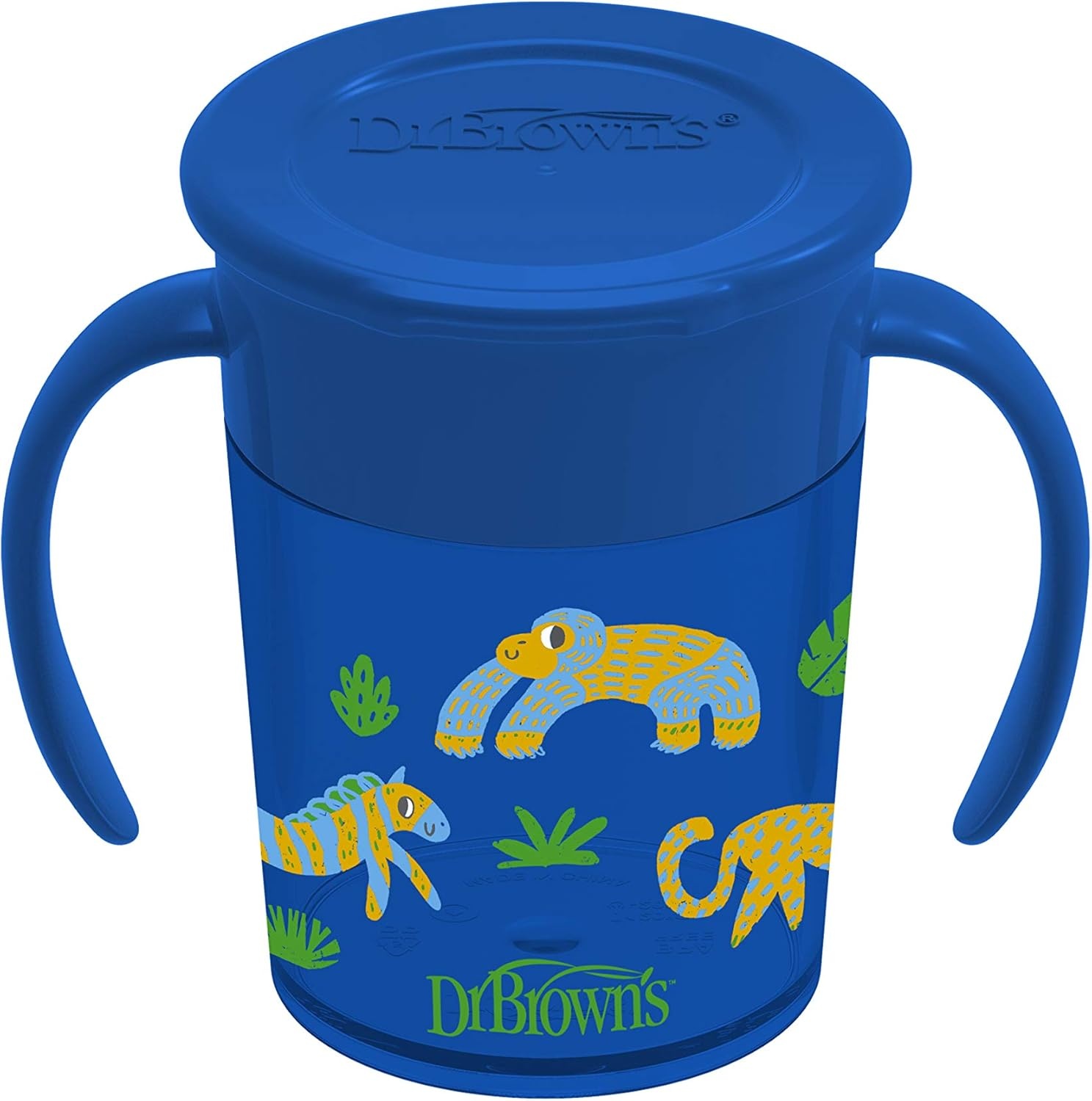 image:imageDr Browns Milestones Cheers 360 Spoutless Transition Cup Travel Friendly and LeakFree Sippy BlueGreen Animals 10 oz300 mL BPAFree 9m 2PackBlue Animals 7 oz