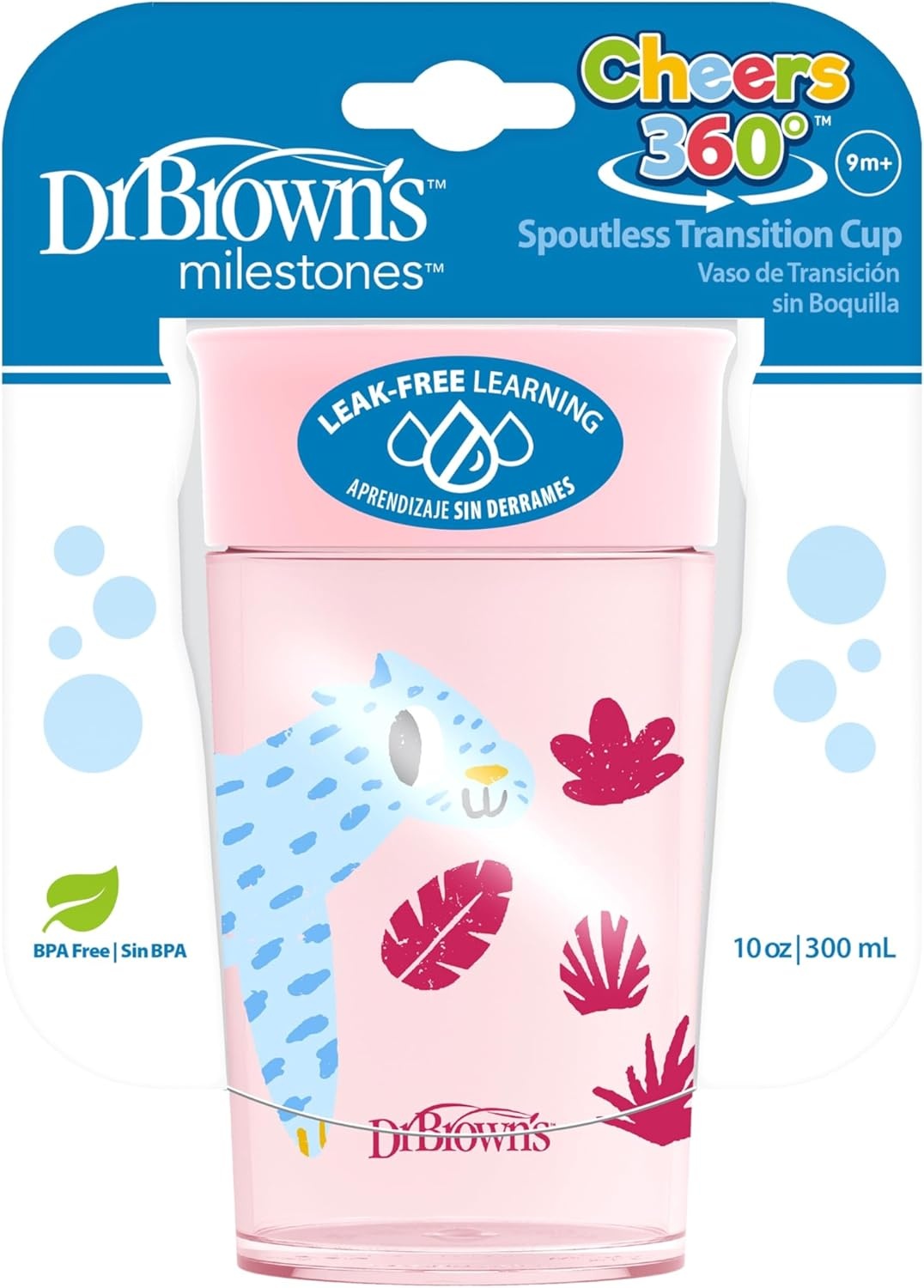 image:imageDr Browns Milestones Cheers 360 Spoutless Transition Cup Travel Friendly and LeakFree Sippy BlueGreen Animals 10 oz300 mL BPAFree 9m 2PackPink Animals 10 oz
