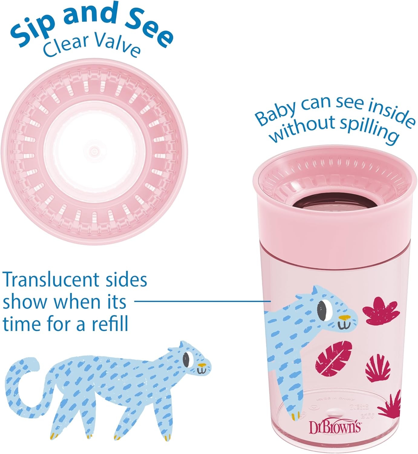 image:imageDr Browns Milestones Cheers 360 Spoutless Transition Cup Travel Friendly and LeakFree Sippy BlueGreen Animals 10 oz300 mL BPAFree 9m 2PackPink Animals 10 oz
