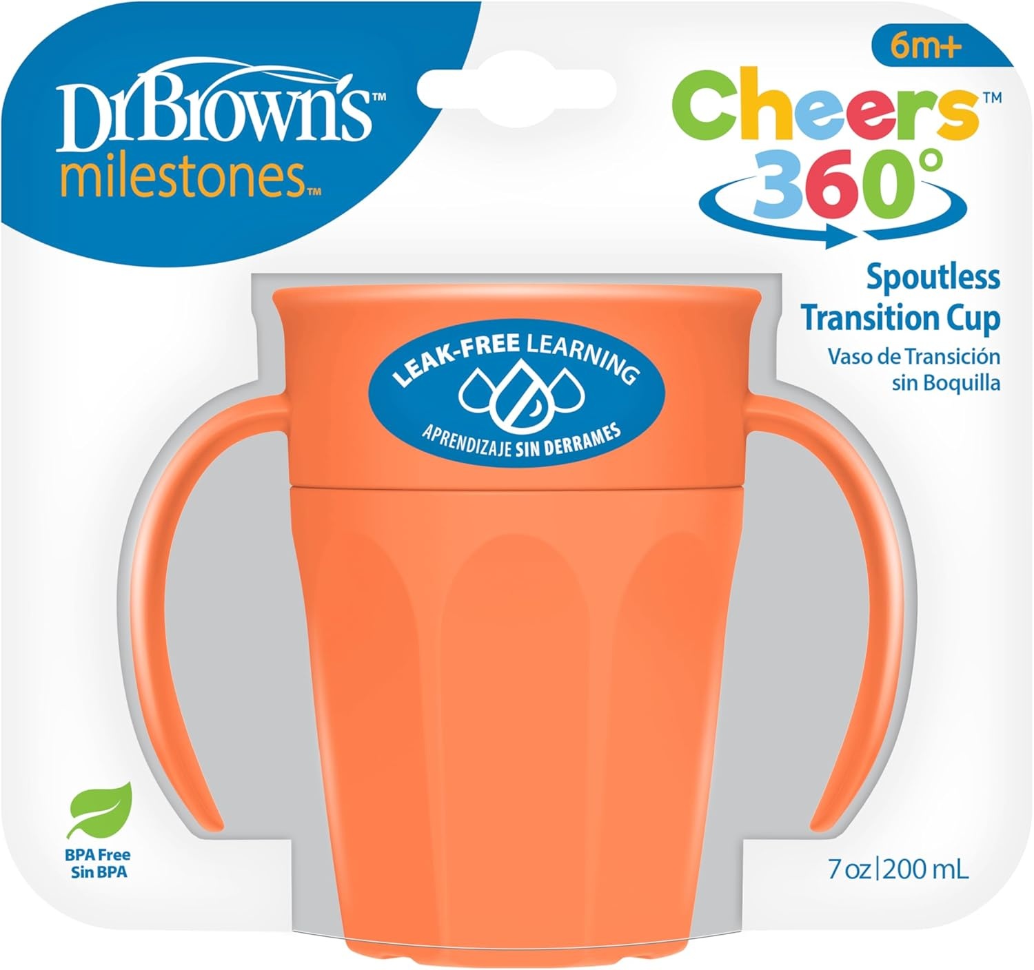 image:imageDr Browns Milestones Cheers 360 Spoutless Transition Cup with Handles Travel Friendly and Leak Free Sippy for Babies and Toddlers Green BPAFree 7 oz200 mL 6mCoral
