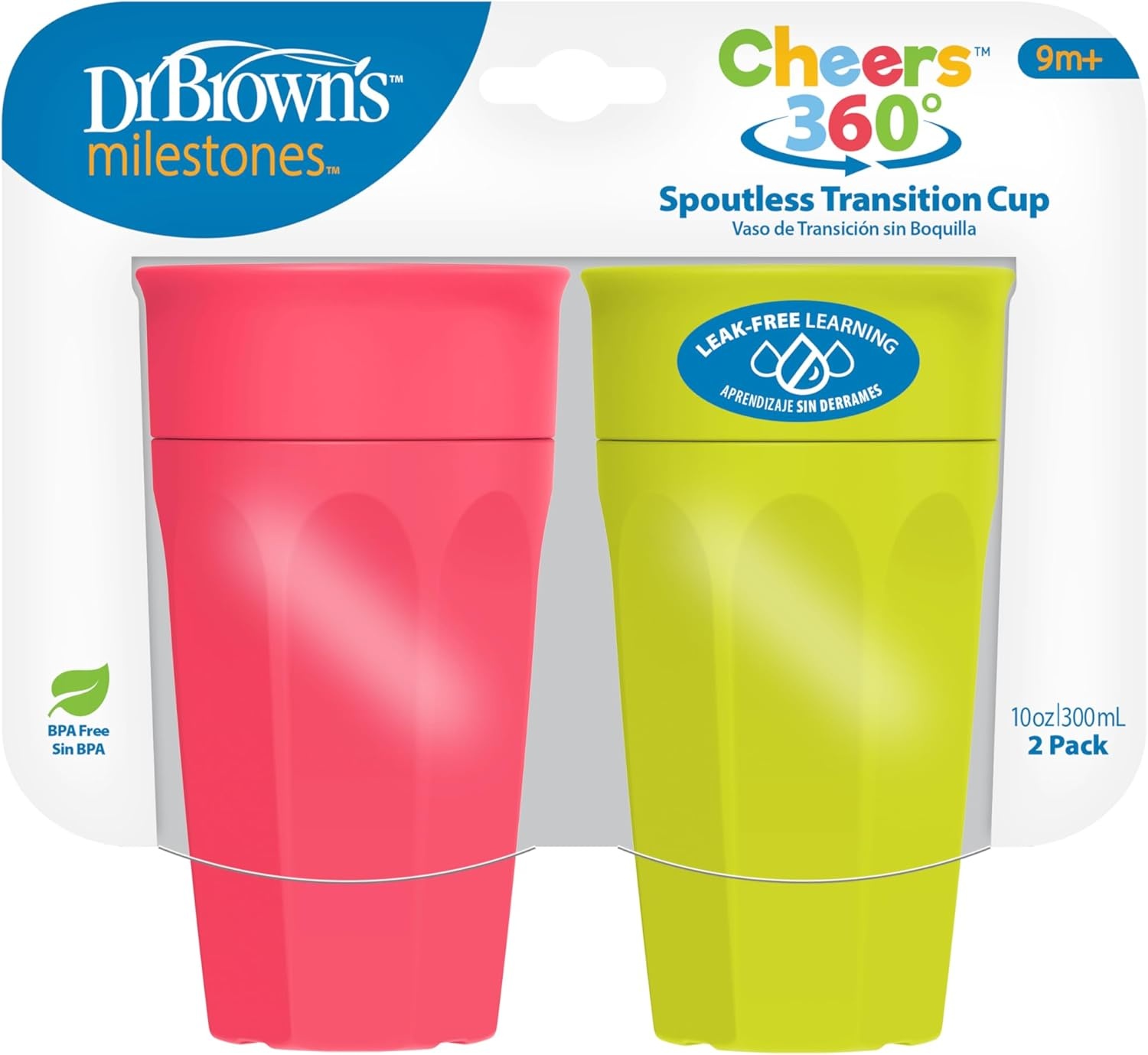 image:imageDr Browns Milestones Cheers 360 Spoutless Transition Cup with Handles Travel Friendly and Leak Free Sippy for Babies and Toddlers Green BPAFree 7 oz200 mL 6mSet GreenPink