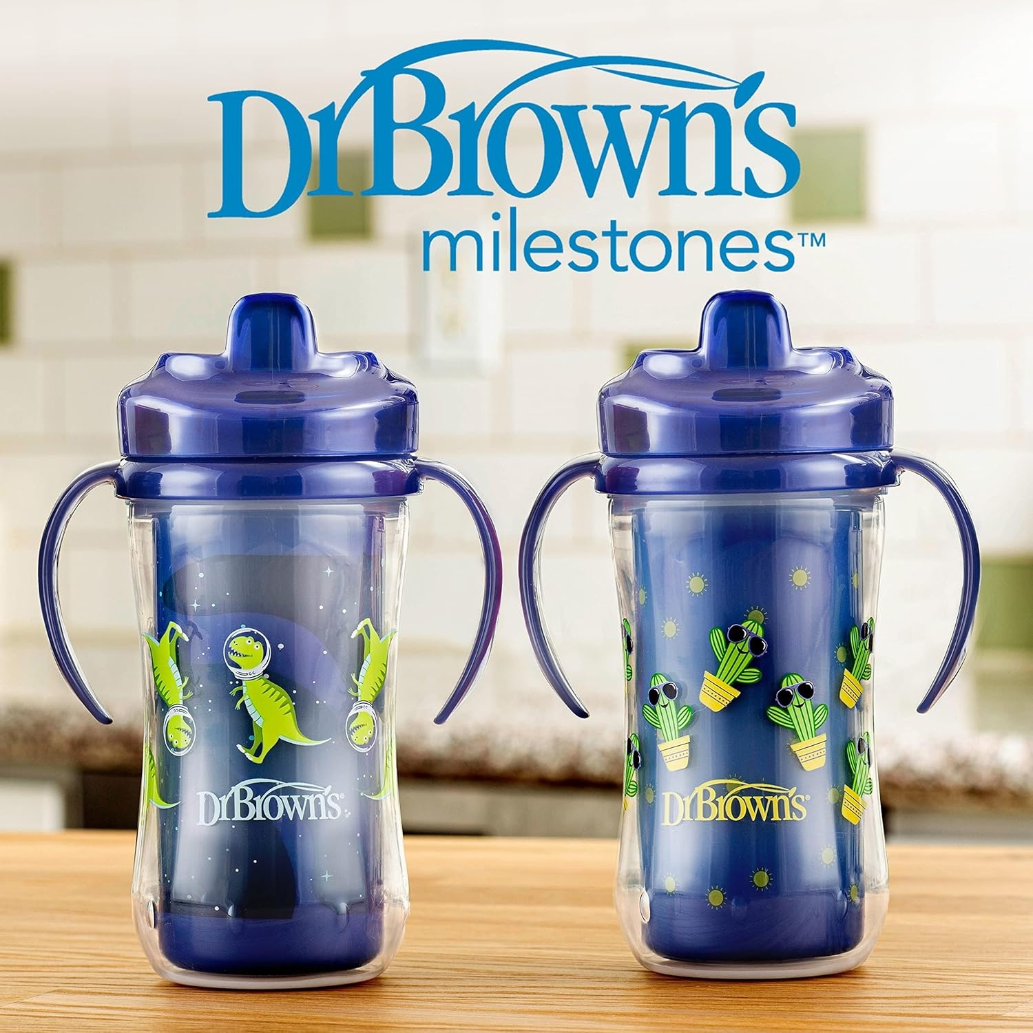 image:imageDr Browns Milestones Insulated Hard Spout Sippy Spill Proof Cup with Handles for Toddlers 2Pack Pink 10 oz300 mL BPA Free 12m2Pack Sunglasses Cactus Astro Dino