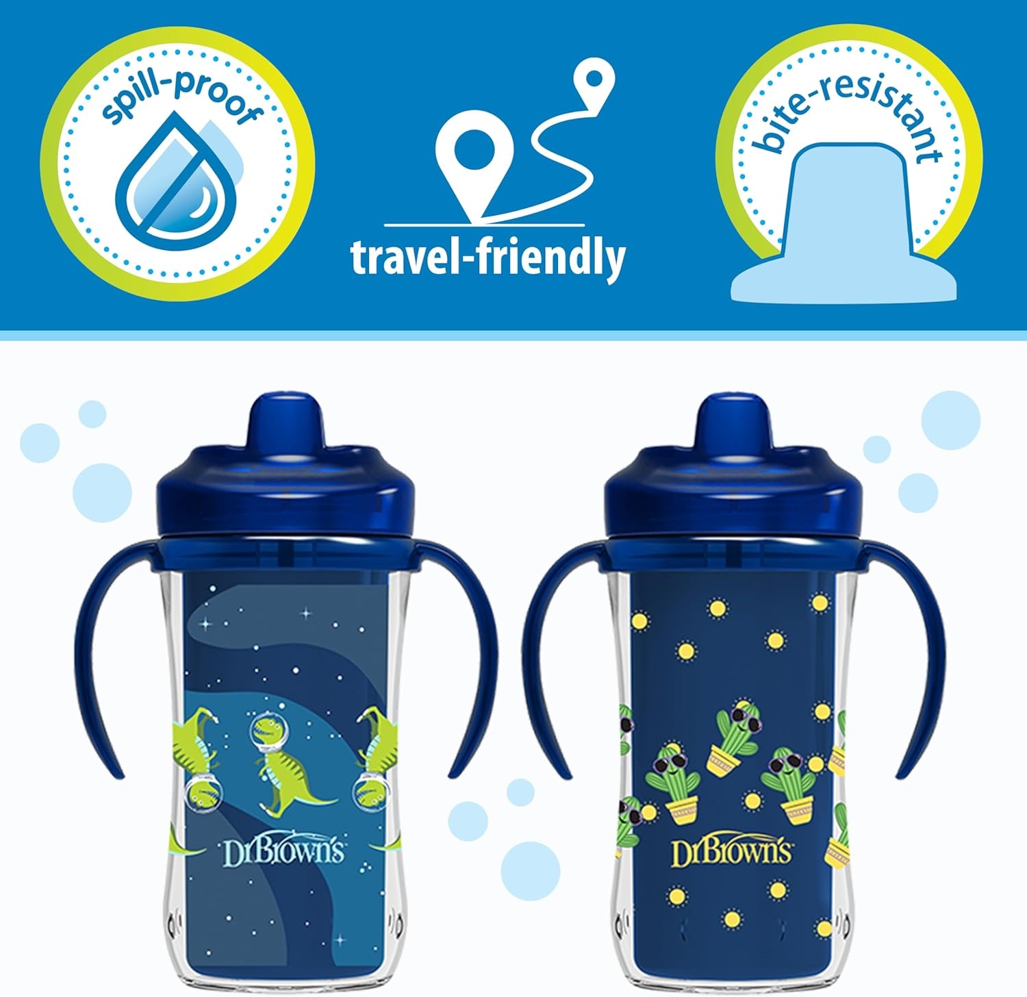 image:imageDr Browns Milestones Insulated Hard Spout Sippy Spill Proof Cup with Handles for Toddlers 2Pack Pink 10 oz300 mL BPA Free 12m2Pack Sunglasses Cactus Astro Dino