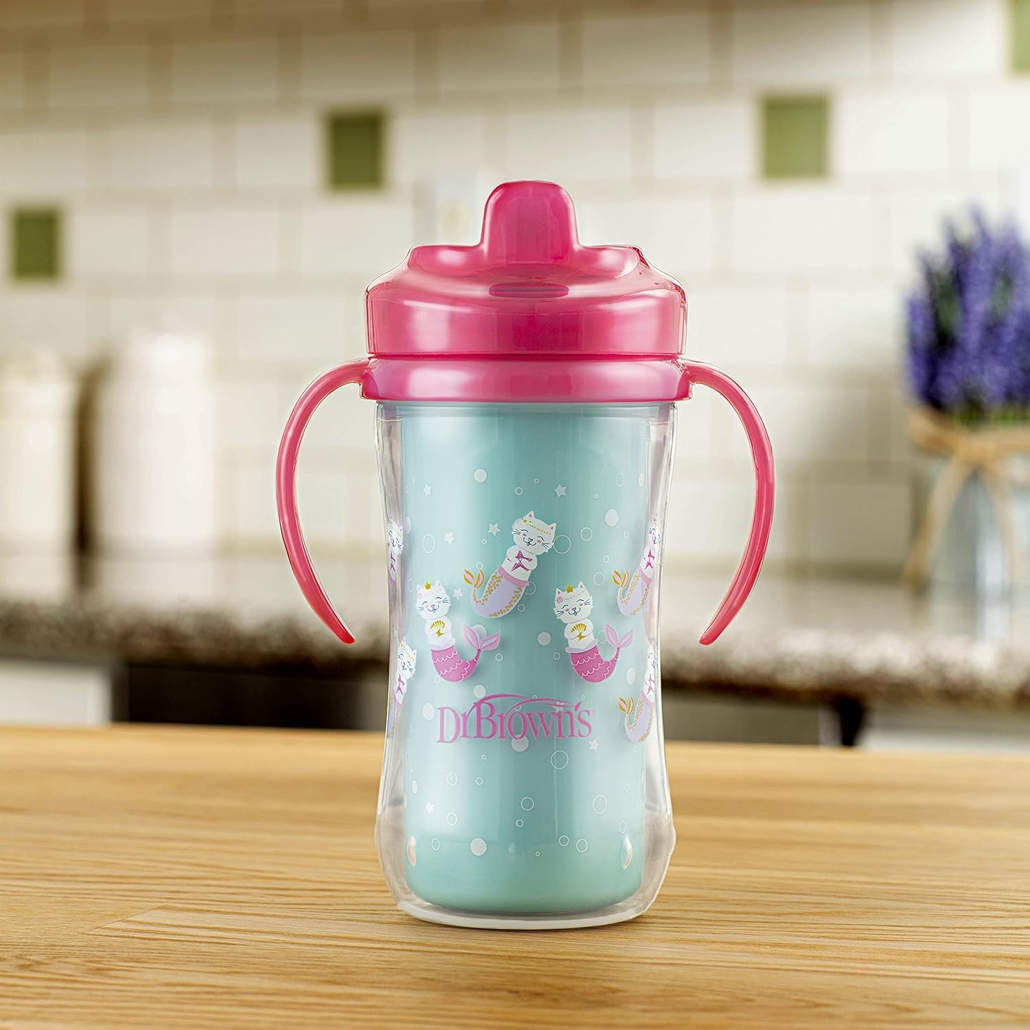 image:imageDr Browns Milestones Insulated Hard Spout Sippy Spill Proof Cup with Handles for Toddlers 2Pack Pink 10 oz300 mL BPA Free 12m4Pack Mermaid Kittens Narhual Luau