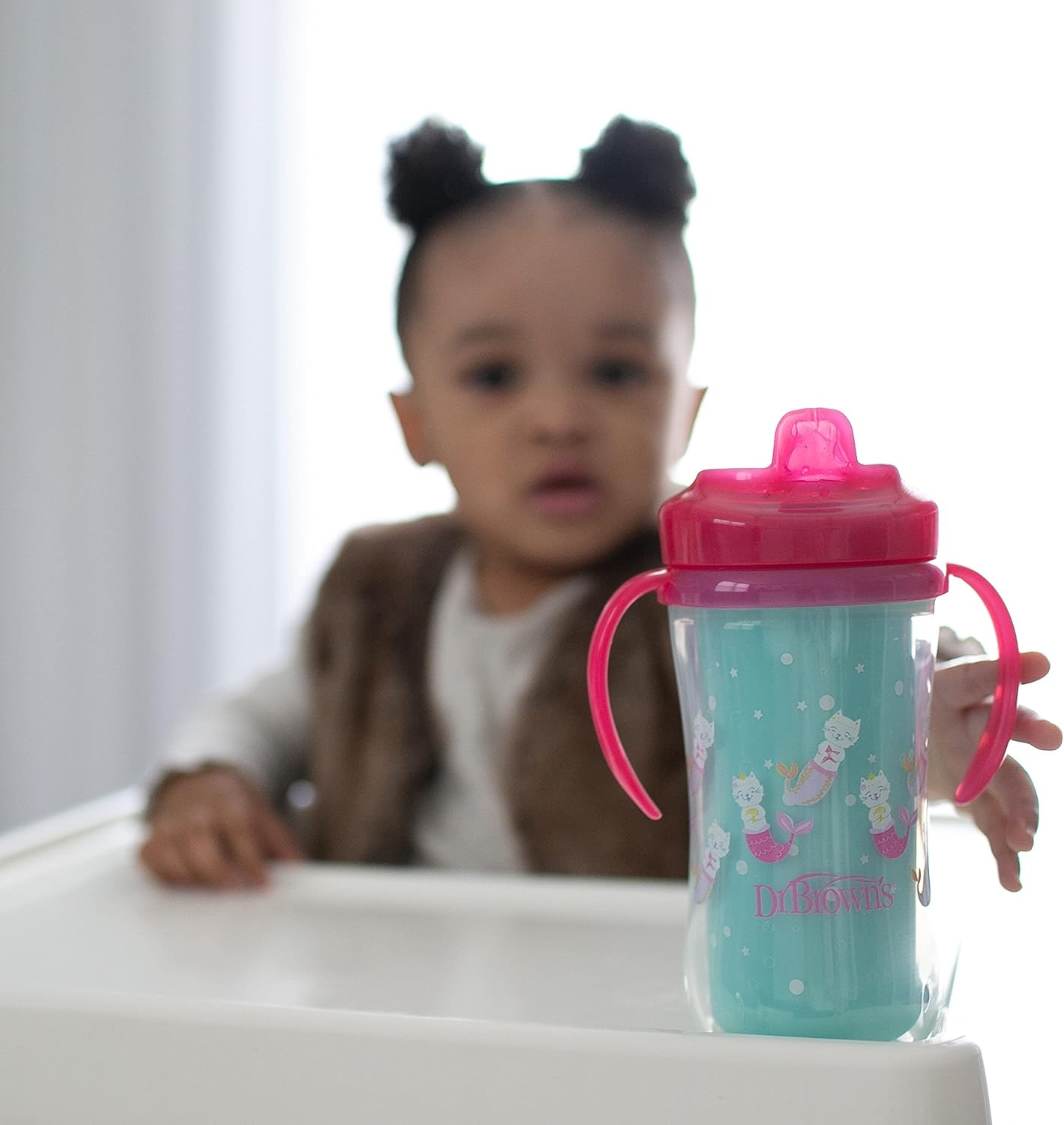 image:imageDr Browns Milestones Insulated Hard Spout Sippy Spill Proof Cup with Handles for Toddlers 2Pack Pink 10 oz300 mL BPA Free 12m4Pack Mermaid Kittens Narhual Luau