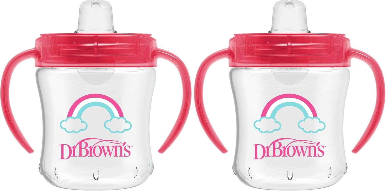 image:imageDr Browns Milestones Soft Spout Sippy Cup with Handles BPAFree Blue StarPink Rainbow