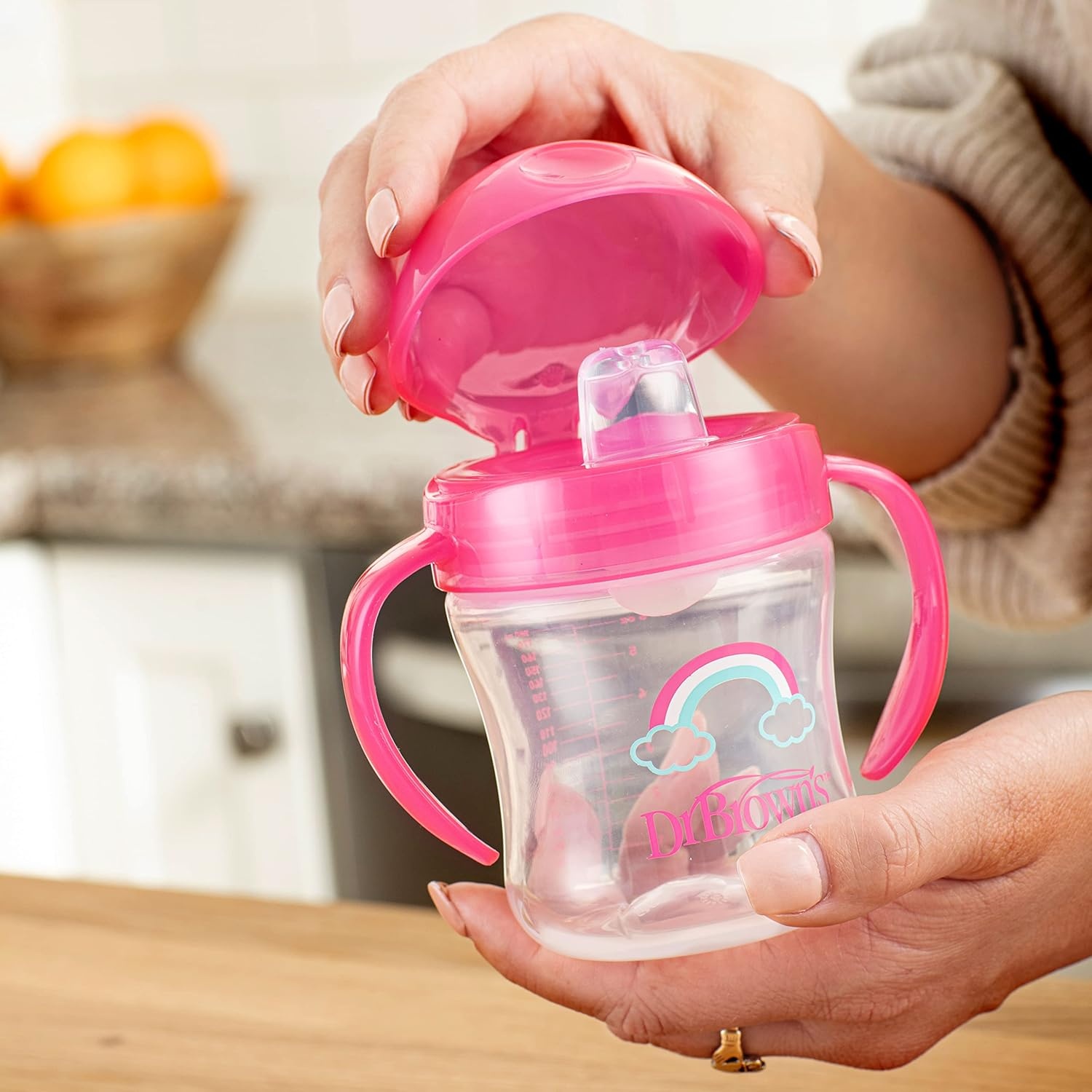 image:imageDr Browns Milestones Soft Spout Sippy Cup with Handles BPAFree Blue StarPink Rainbow