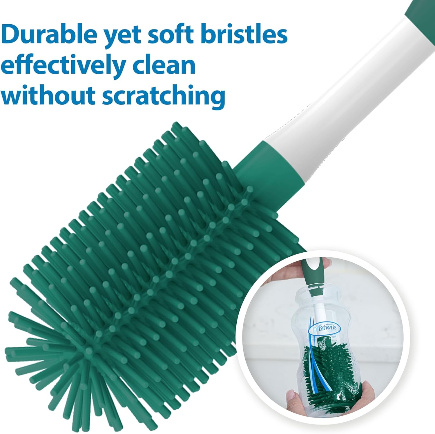 image:imageDr Browns Soft Touch No Scratch Baby Bottle Cleaning Brush Nipple Cleaner and Suction Cup Base for Easy Storage BPA Free Blue 2 PackGreen