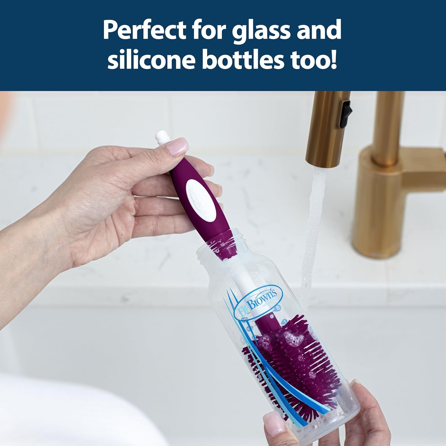 image:imageDr Browns Soft Touch No Scratch Baby Bottle Cleaning Brush Nipple Cleaner and Suction Cup Base for Easy Storage BPA Free Blue 2 PackGreen