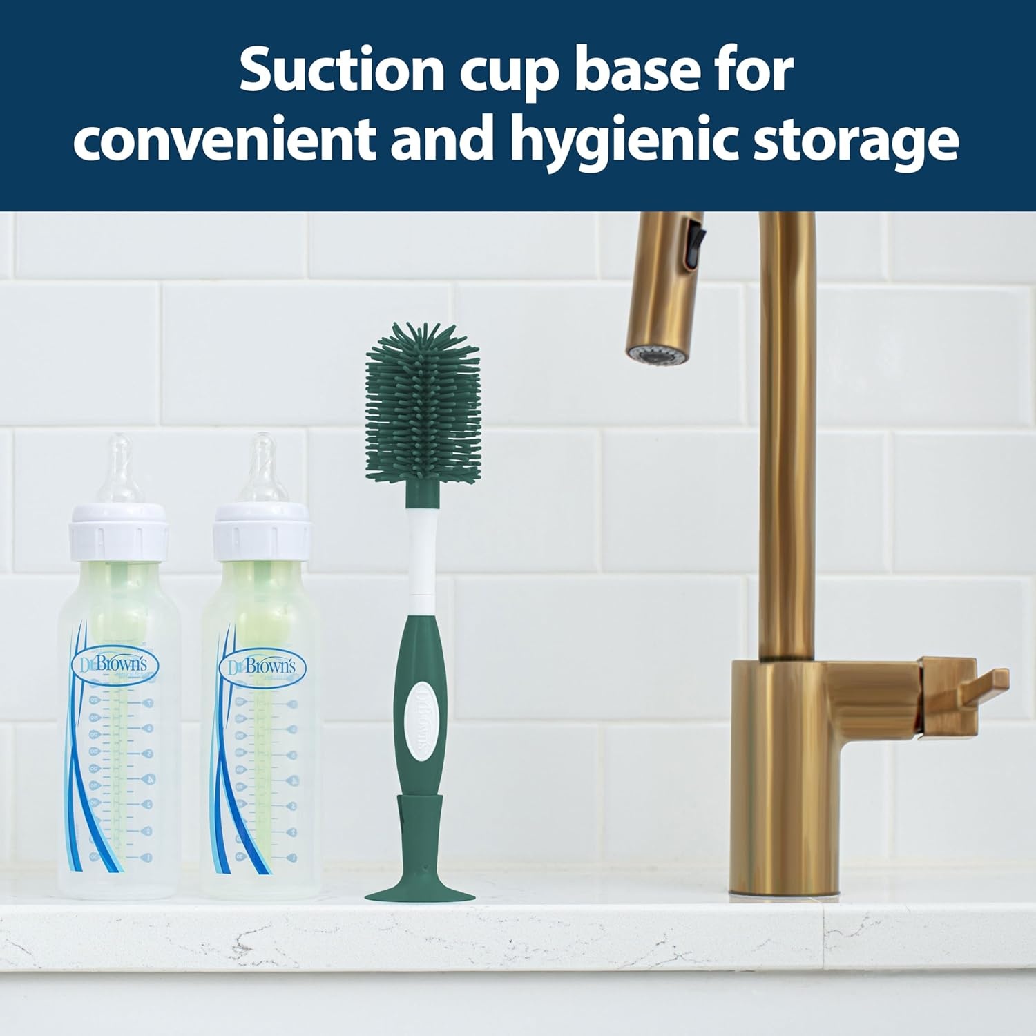 image:imageDr Browns Soft Touch No Scratch Baby Bottle Cleaning Brush Nipple Cleaner and Suction Cup Base for Easy Storage BPA Free Blue 2 PackGreen