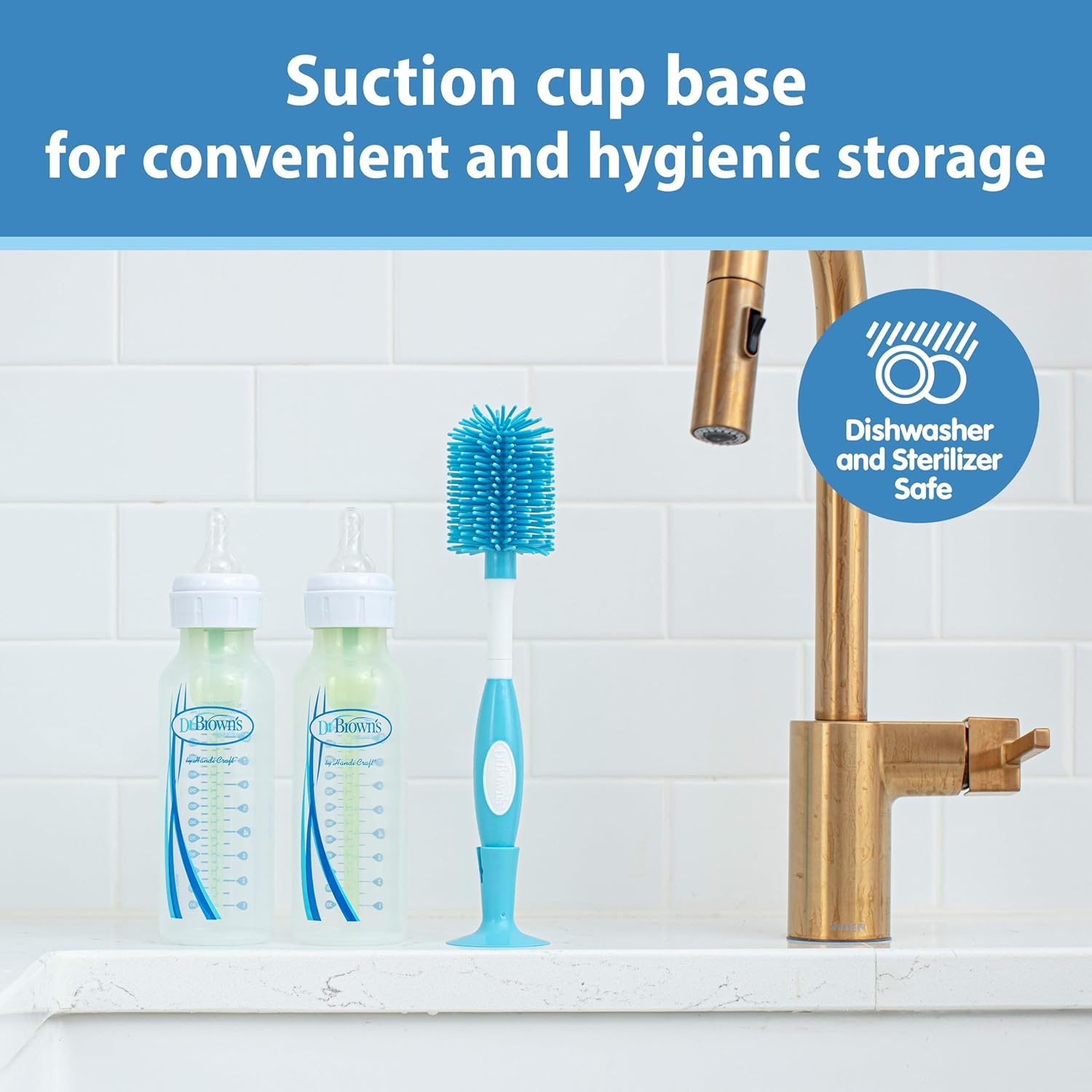 image:imageDr Browns Soft Touch No Scratch Baby Bottle Cleaning Brush Nipple Cleaner and Suction Cup Base for Easy Storage BPA Free Blue 2 PackPink