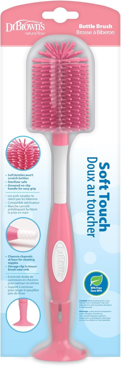 image:imageDr Browns Soft Touch No Scratch Baby Bottle Cleaning Brush Nipple Cleaner and Suction Cup Base for Easy Storage BPA Free Blue 2 PackPink
