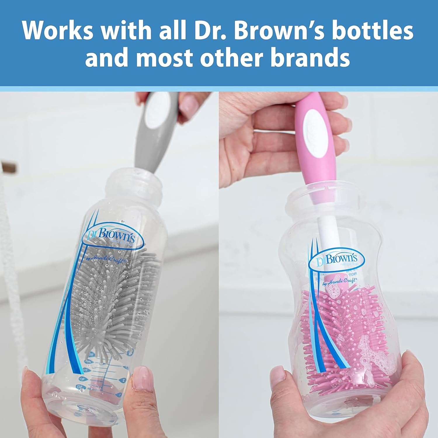 image:imageDr Browns Soft Touch No Scratch Baby Bottle Cleaning Brush Nipple Cleaner and Suction Cup Base for Easy Storage BPA Free Blue 2 PackPink