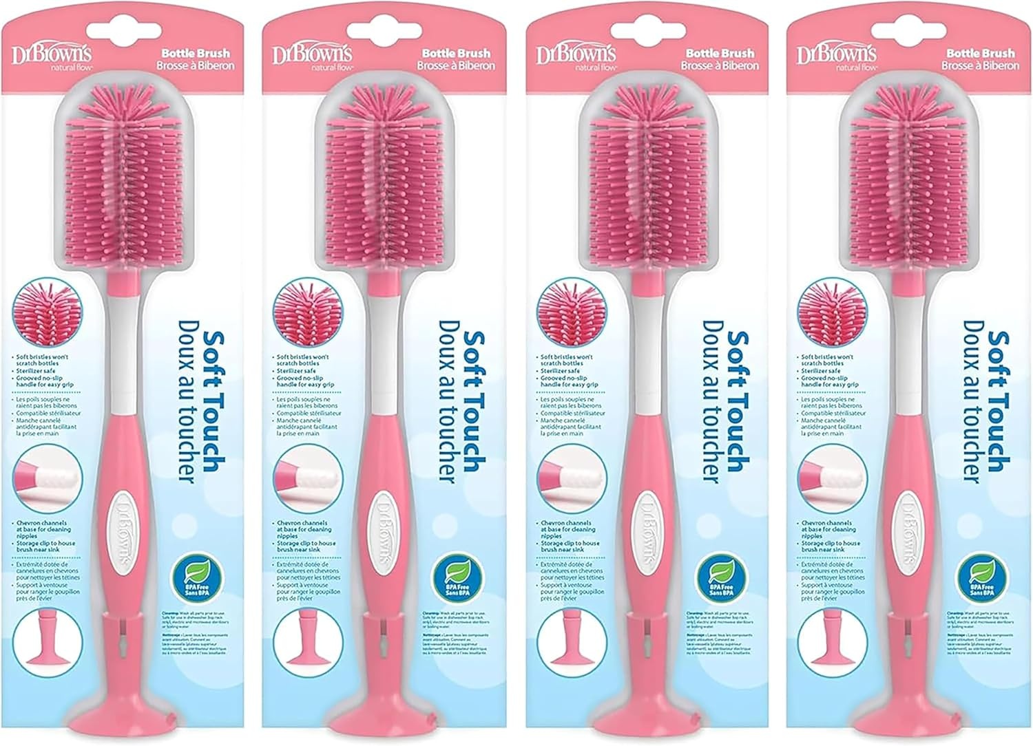 image:imageDr Browns Soft Touch No Scratch Baby Bottle Cleaning Brush Nipple Cleaner and Suction Cup Base for Easy Storage BPA Free Blue 2 PackPink