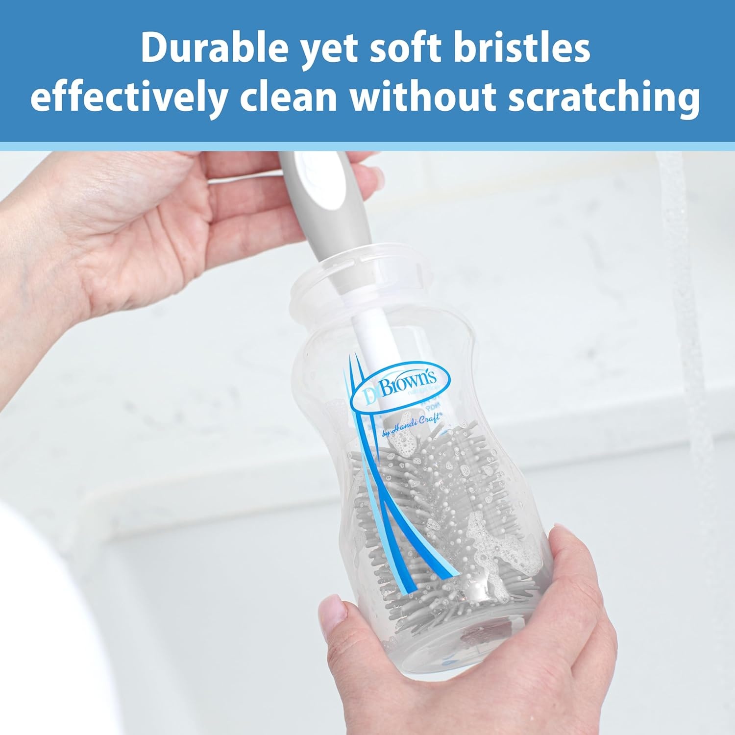 image:imageDr Browns Soft Touch No Scratch Baby Bottle Cleaning Brush Nipple Cleaner and Suction Cup Base for Easy Storage BPA Free Blue 2 PackPink