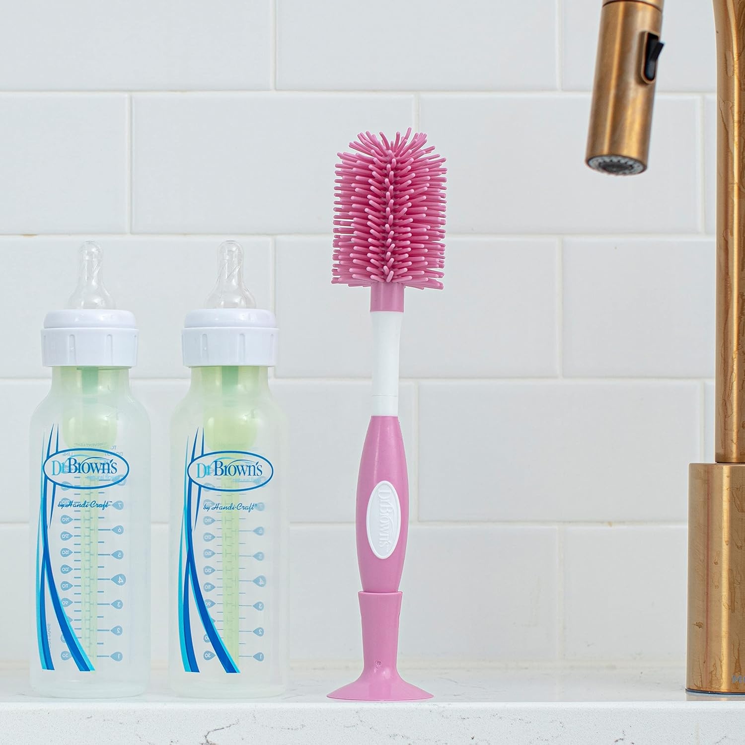 image:imageDr Browns Soft Touch No Scratch Baby Bottle Cleaning Brush Nipple Cleaner and Suction Cup Base for Easy Storage BPA Free Blue 2 PackPink