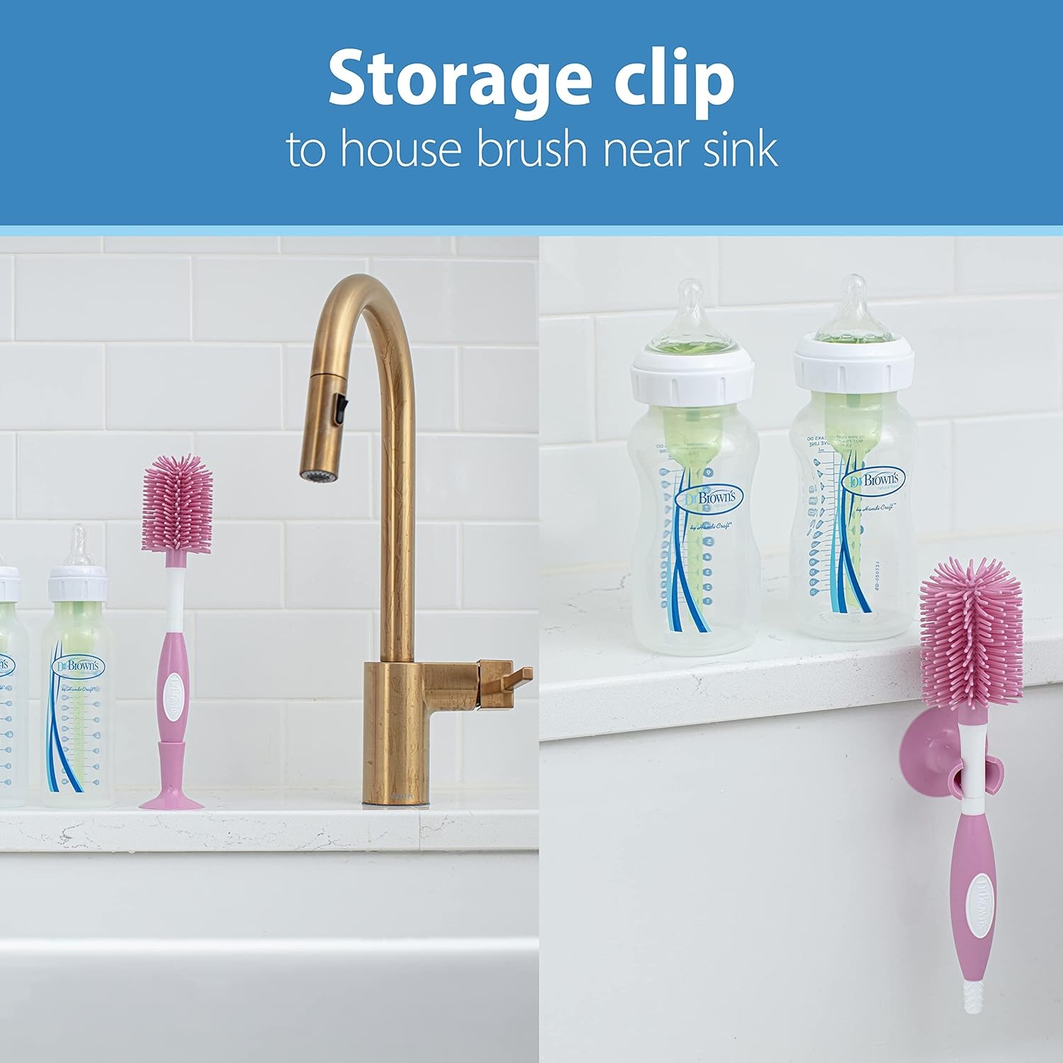 image:imageDr Browns Soft Touch No Scratch Baby Bottle Cleaning Brush Nipple Cleaner and Suction Cup Base for Easy Storage BPA Free Blue 2 PackPink