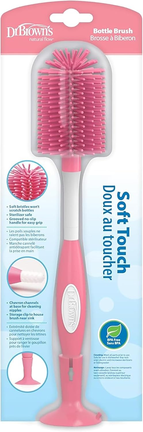 image:imageDr Browns Soft Touch No Scratch Baby Bottle Cleaning Brush Nipple Cleaner and Suction Cup Base for Easy Storage BPA Free Blue 2 PackPink