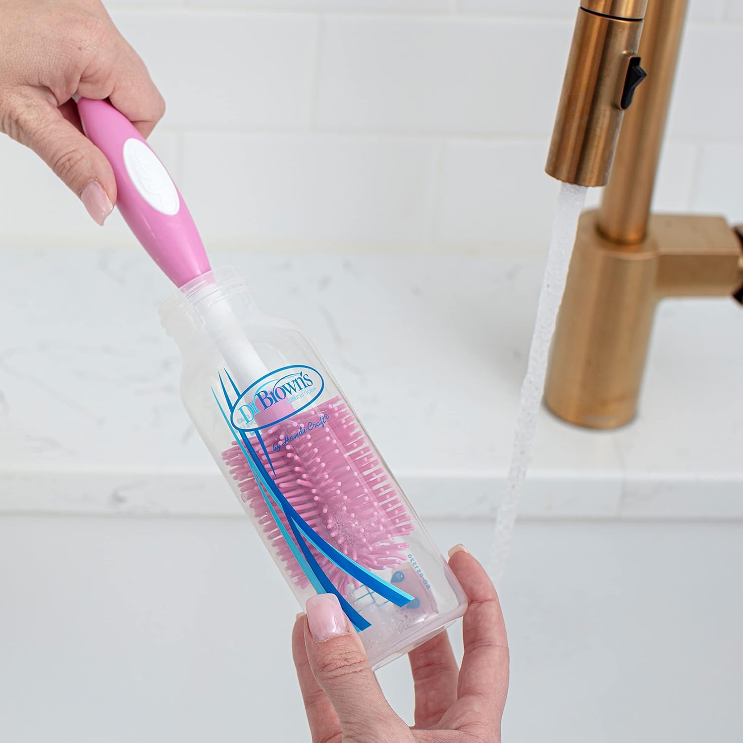 image:imageDr Browns Soft Touch No Scratch Baby Bottle Cleaning Brush Nipple Cleaner and Suction Cup Base for Easy Storage BPA Free Blue 2 PackPink