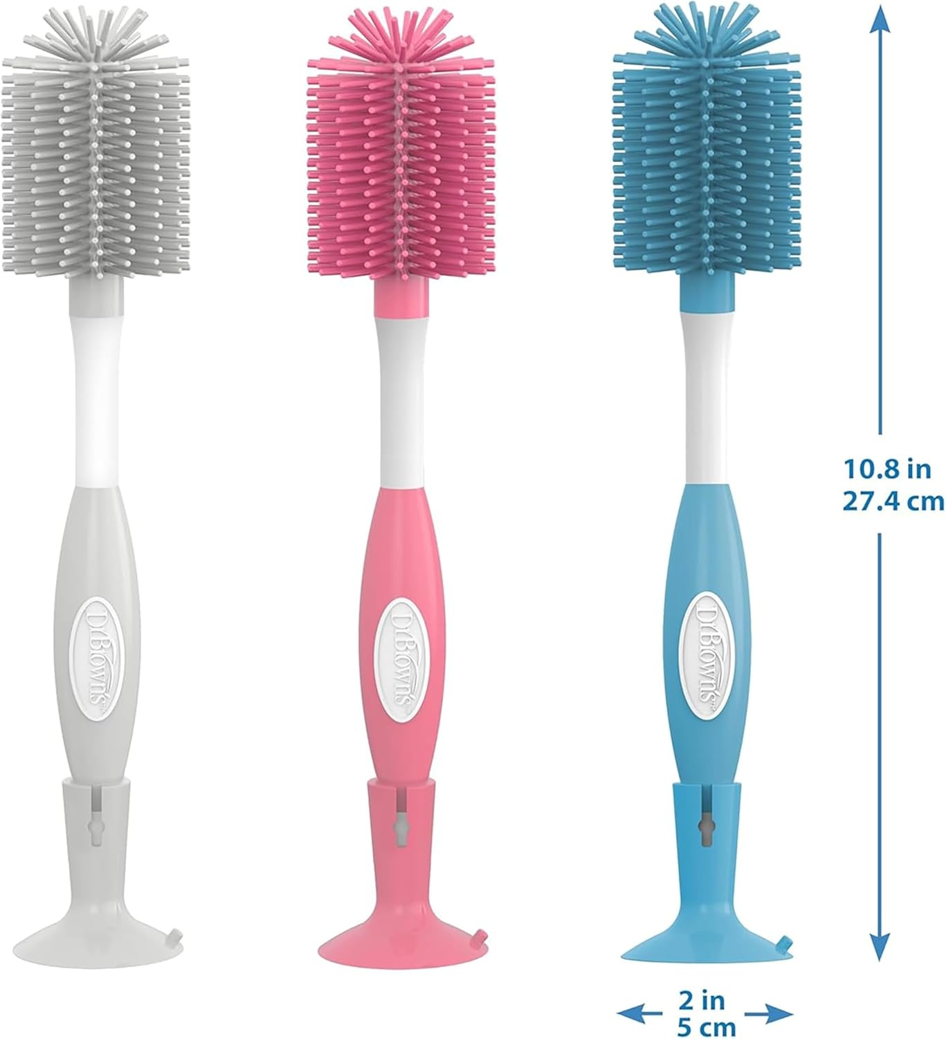 image:imageDr Browns Soft Touch No Scratch Baby Bottle Cleaning Brush Nipple Cleaner and Suction Cup Base for Easy Storage BPA Free Blue 2 PackPink
