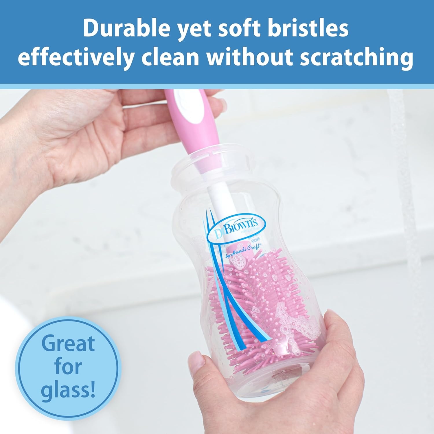 image:imageDr Browns Soft Touch No Scratch Baby Bottle Cleaning Brush Nipple Cleaner and Suction Cup Base for Easy Storage BPA Free Blue 2 PackPink