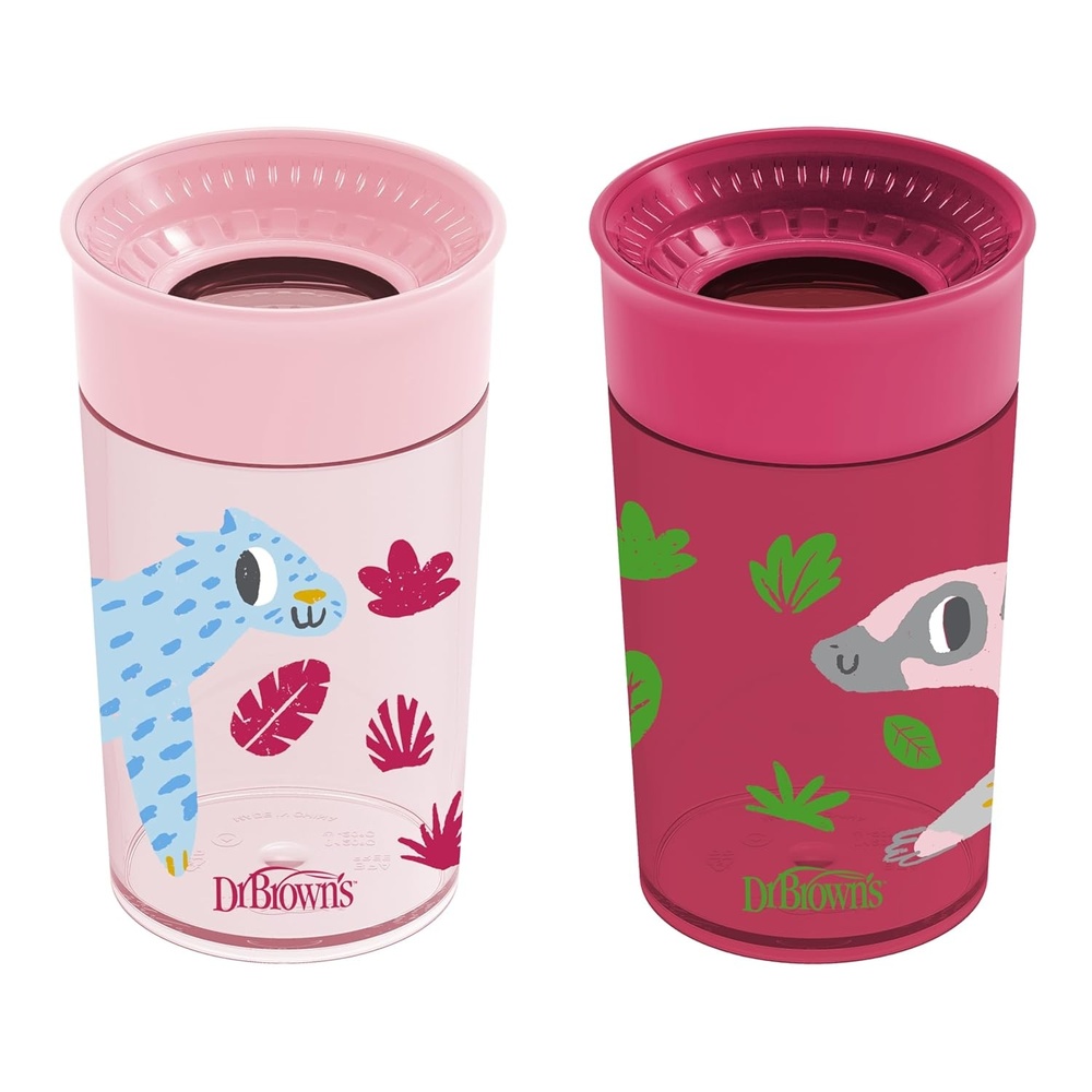 image:imageDr Browns Milestones Cheers 360 Cup Spoutless Transition Travel Friendly amp LeakFree Sippy Cup Pink Leopard Red Lemur 10 oz300 mL 2 count Pack of 610 Ounces Pack of 6