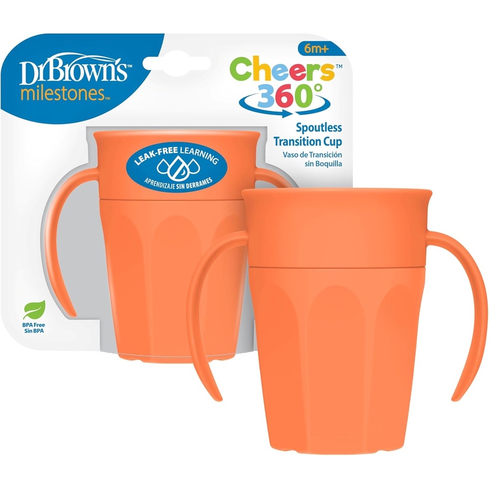 image:imageDr Browns Milestones Cheers 360 Spoutless Transition Cup with Handles Travel Friendly and Leak Free Sippy for Babies and Toddlers Green BPAFree 7 oz200 mL 6mCoral
