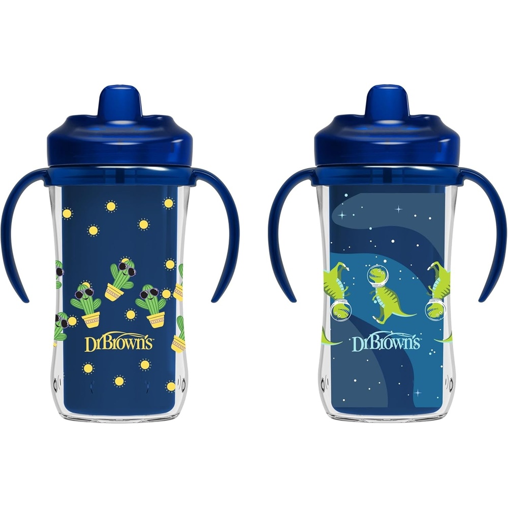image:imageDr Browns Milestones Insulated Hard Spout Sippy Spill Proof Cup with Handles for Toddlers 2Pack Pink 10 oz300 mL BPA Free 12m2Pack Sunglasses Cactus Astro Dino