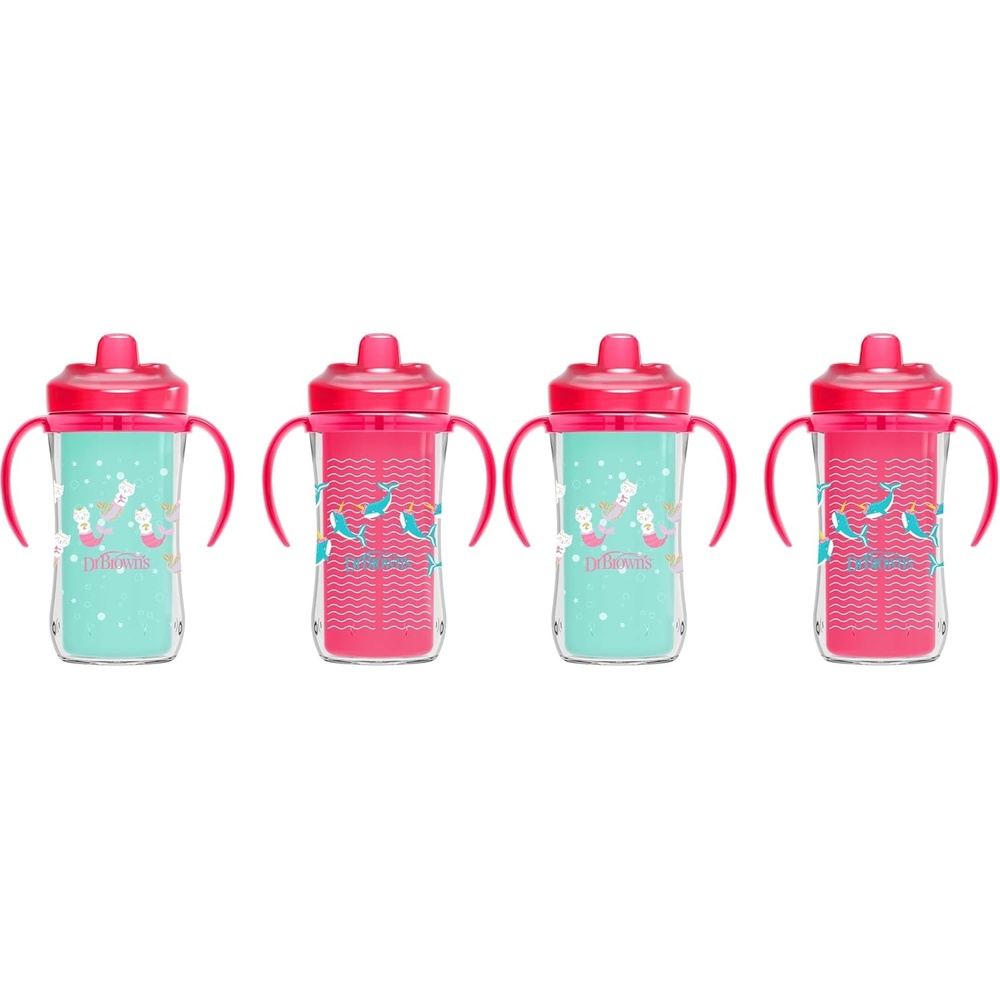 image:imageDr Browns Milestones Insulated Hard Spout Sippy Spill Proof Cup with Handles for Toddlers 2Pack Pink 10 oz300 mL BPA Free 12m4Pack Mermaid Kittens Narhual Luau