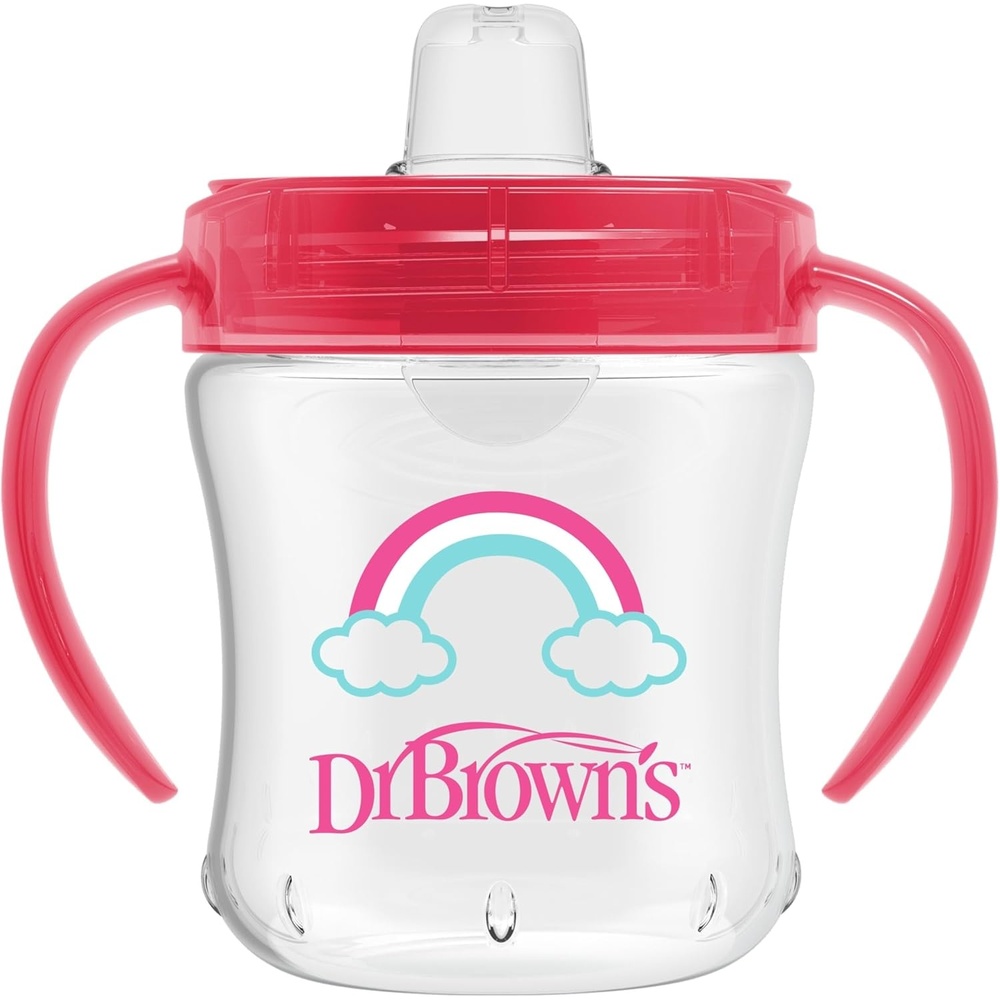 image:imageDr Browns Milestones Soft Spout Sippy Cup with Handles BPAFree Blue StarPink Rainbow