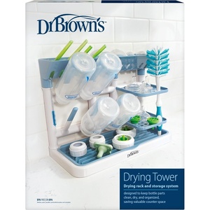image:imageDr Browns Baby Bottle Drying Tower StandUp Countertop Drying Rack with Organized Storage for Baby Essentials Space Saving Vertical Rack GrayWhiteBlueWhite