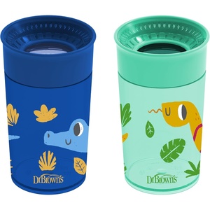 image:imageDr Browns Milestones Cheers 360 Spoutless Transition Cup Travel Friendly and LeakFree Sippy BlueGreen Animals 10 oz300 mL BPAFree 9m 2PackBlueGreen Animals  10 oz