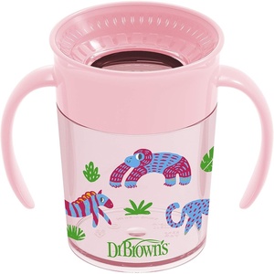 image:imageDr Browns Milestones Cheers 360 Spoutless Transition Cup Travel Friendly and LeakFree Sippy BlueGreen Animals 10 oz300 mL BPAFree 9m 2PackPink Animals  7 oz