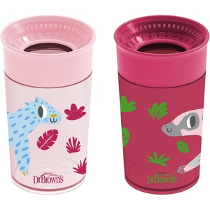 image:imageDr Browns Milestones Cheers 360 Spoutless Transition Cup Travel Friendly and LeakFree Sippy BlueGreen Animals 10 oz300 mL BPAFree 9m 2PackPinkRed Animals  10 oz