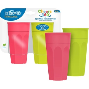 image:imageDr Browns Milestones Cheers 360 Spoutless Transition Cup with Handles Travel Friendly and Leak Free Sippy for Babies and Toddlers Green BPAFree 7 oz200 mL 6mSet  GreenPink