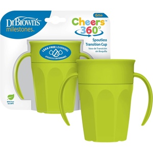 image:imageDr Browns Milestones Cheers 360 Spoutless Transition Cup with Handles Travel Friendly and Leak Free Sippy for Babies and Toddlers Green BPAFree 7 oz200 mL 6mGreen