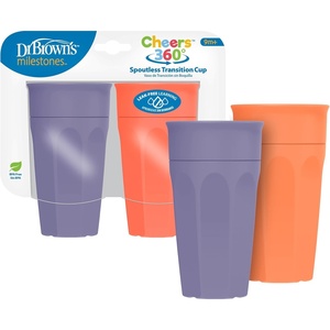 image:imageDr Browns Milestones Cheers 360 Spoutless Transition Cup with Handles Travel Friendly and Leak Free Sippy for Babies and Toddlers Green BPAFree 7 oz200 mL 6mSet  CoralPurple
