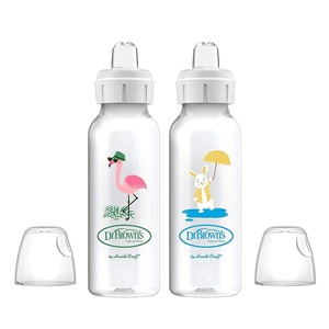 image:imageDr Browns Milestones Narrow Sippy Bottle 100 Silicone Soft Sippy Spout 8oz250mL 6m Flamingo2 Pack  Flamingo  Bunny