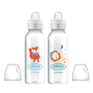 image:imageDr Browns Milestones Narrow Sippy Bottle 100 Silicone Soft Sippy Spout 8oz250mL 6m Flamingo2 Pack  Fox  Lion