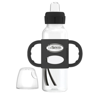 image:imageDr Browns Milestones Narrow Sippy Spout Bottle with 100 Silicone Handles EasyGrip Handles with Soft Sippy Spout 8oz250mL LightPink 1Pack 6m1 Pack  Black