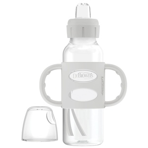 image:imageDr Browns Milestones Narrow Sippy Spout Bottle with 100 Silicone Handles EasyGrip Handles with Soft Sippy Spout 8oz250mL LightPink 1Pack 6m1 Pack  Gray